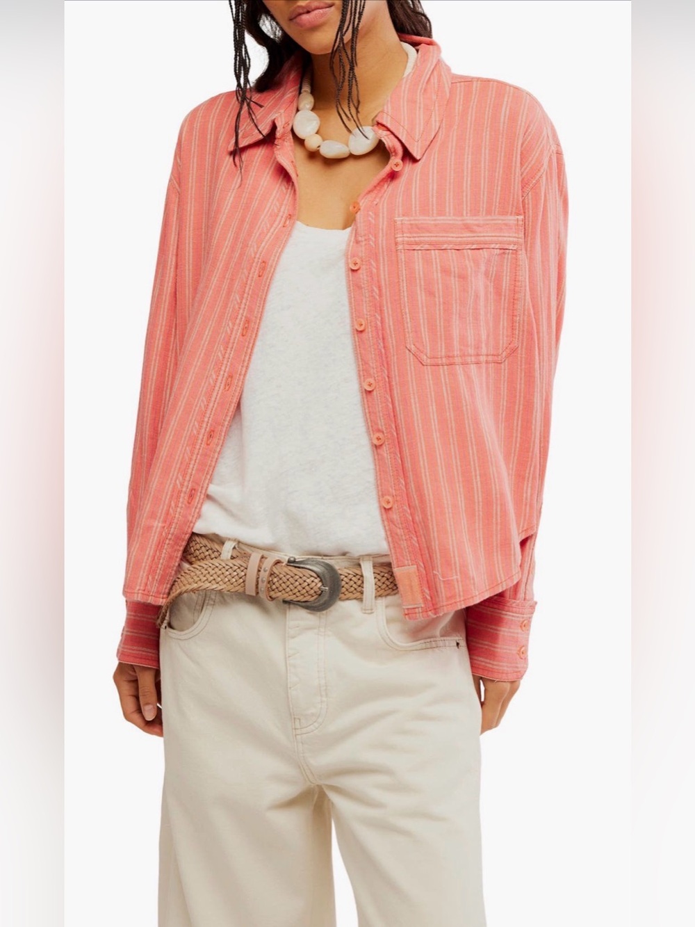 Striped linen Laurel shirt NWOT cinnamon combo